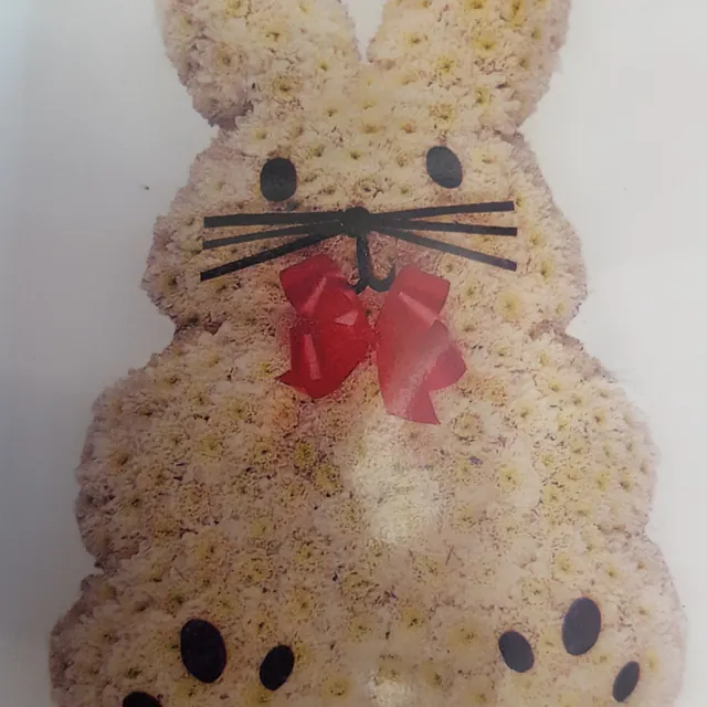 Rabbit £95. Small teddy £50. Sitting teddy £95. Teddy in basket from £50